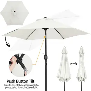 Yaheetech Cream 2.3m Tiltable Patio Parasol Market Umbrella with Crank