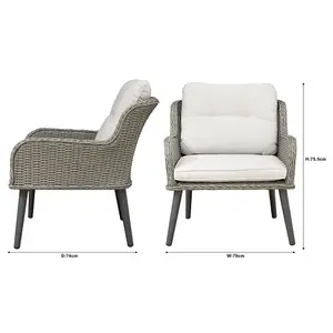 Set of 2 Grey Rattan Garden Dining Armchairs with Cushions for Outdoor Use