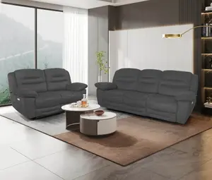 NAPOLI 3 Seater and 2 Seater Electric Recliner Sofas Suite in Grey Faux Suede