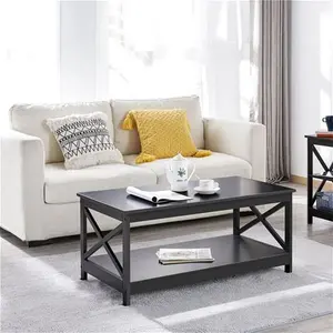 2-Tier Coffee Table With Storage Shelf Yaheetech Colour: Black