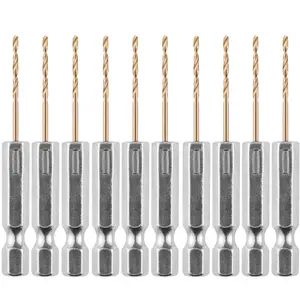 Box of 10 x 1mm Hex Shank HSS Gold Cobalt Jobber Drill Bit Set For Stainless Steel, Hard Metals, Aluminium, Cast Iron, Copper.