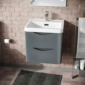 Nes Home Merton 500mm Wall Hung Vanity Basin Unit & Square Rimless Close Coupled Toilet Grey