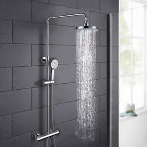 Nes Home Modern Round Thermostatic Wall Mounted Dual Control Riser Shower Mixer