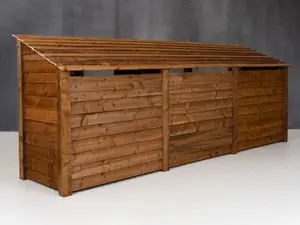 Wooden tool and log store (roof sloping back), garden storage with shelf W-335cm, H-126, D-88cm - brown finish