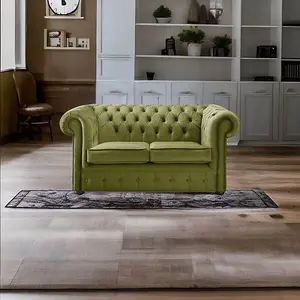 Chesterfield 2 Seater Fabric Malta Grass 12 Sofa