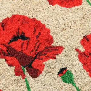 Coco&Coir Door Mat Eco-Friendly Indoor Outdoor Heavy Duty Flower Themed Entrance Door Mat 45 x 75 cm ETERNAL POPPY