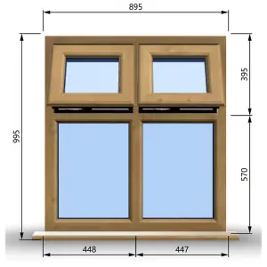 895mm (W) x 995mm (H) Wooden Stormproof Window - 2 Top Opening Windows -Toughened Safety Glass