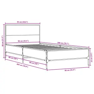 Berkfield Bed Frame without Mattress Grey Sonoma 90x200 cm