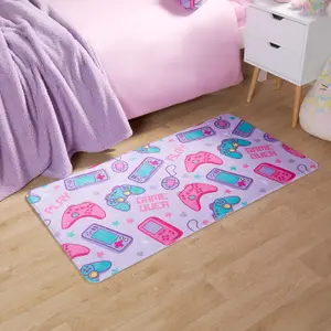 Kids Rug Supersoft Washable Gaming Rugs Bedroom Mat, Lilac - 65 x 120cm