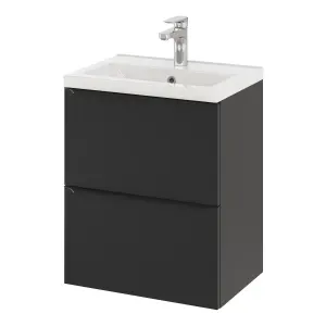 GoodHome Imandra Slimline Matt Black Wall-mounted Bathroom Cabinet (H) 600mm (W) 500mm