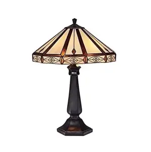 BELOFAY Stained Glass Handmade Bronze Tiffany Vintage Bedside Table Lamps for Living Room 12" Wide, 18" Height