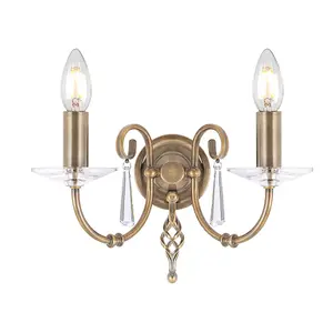 Elstead Aegean 2 Light Indoor Candle Wall Light Aged Brass, E14