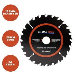 Titman Edge TCT Thin Kerf Circular Saw Blade 136mm x 20mm x 24 Tooth - TB1362420T