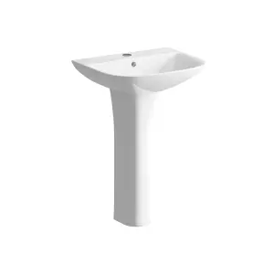 Durleigh Gloss White D-shaped Floor-mounted Full pedestal Basin (H)83.5cm (W)56cm