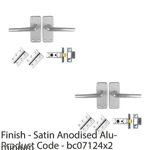 2 PACK - Commercial Straight Door Handle & Latch Pack Set- Satin Aluminium Lever Backplate