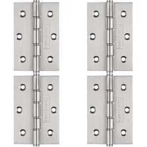 4 PACK - PAIR 76 x 51mm Brass Washered Butt Hinge Satin Stainless Steel Internal Door