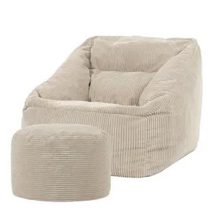 icon Morgan Corduroy Armchair Bean Bag and Pouffe Set Natural Giant Bean Bag Chair