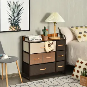 Costway 7-Drawer Dresser Tower 3-Tier Chest of Drawers Clothes Drawer Cabinet w/ Foldable Fabric Drawers & Wooden Top