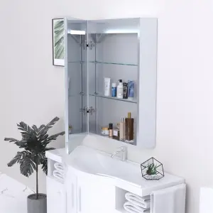 Bathroom Cabinet Wall Mirror - Rectangular 700 x 500mm - LED Light Wall Mirror Cabinet (Top) - Demister Pad