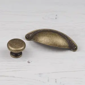 35mm Antique Brass Cabinet Knob Dark Round Cupboard Door Drawer Pull Handle Wardrobe Furniture Replacement Upcycle