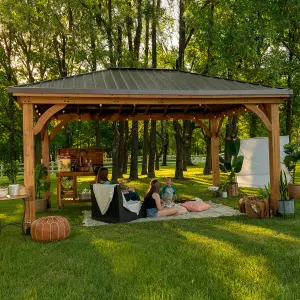 Backyard Discovery Barrington 100% Cedar Wood Patio Gazebo 4.8m x 3.6m (16ft x 12ft)