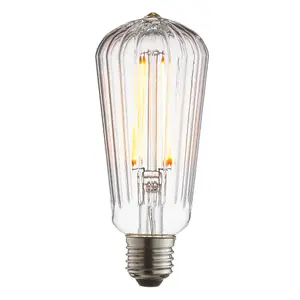 LED Filament Lamp Bulb 4W E27 LED Clear Ribbed Glass Pear 2200k Warm White