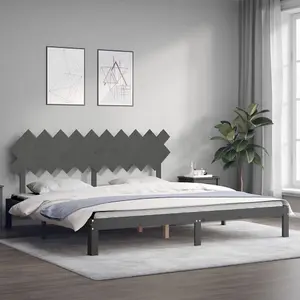 Berkfield Bed Frame with Headboard Grey 200x200 cm Solid Wood