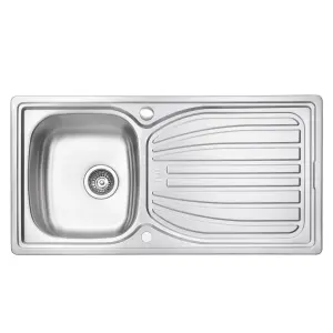 JASSFERRY Stainless Steel Kitchen Sink Single Bowl Reversible Drainer, Top Overflow Hole Design, 980 x 510 mm