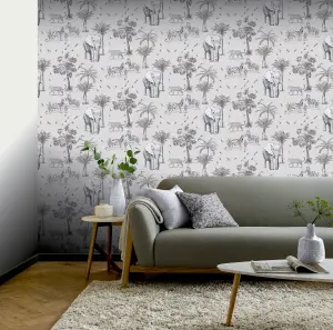 Arthouse Safari Lagoon Grey Wallpaper