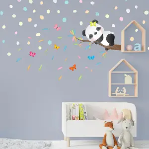 Walplus Combo Kids - Sleeping Panda With Dalmatian Candy Holographic Dots Wall Sticker PVC