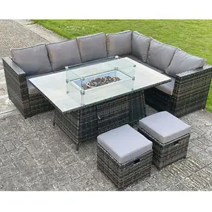 Glasgow 8 Seater Rattan Corner Set with Fire Pit