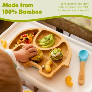 Bamboo Elephant Baby Weaning Plate & Fork Set - Beige