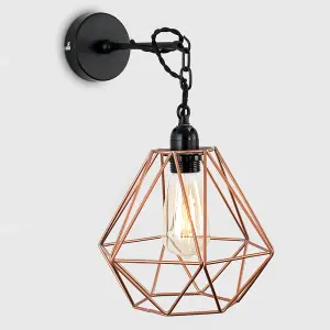 ValueLights Huber Industrial Satin Black Wall Ceiling Light Fitting with Copper Metal Cage Shade