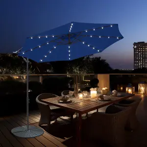 SunDaze 3M Blue Garden Cantilever Banana Parasol with Solar LED Lights Outdoor Patio Umbrella