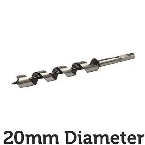 20mm x 235mm Long Hardened Steel Auger Drill Bit Hex Shank Shaft Woodwork Timber