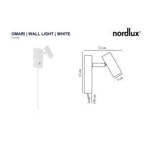 Nordlux Omari Indoor Living Dining Bedroom Wall Light in White (Diam) 7cm