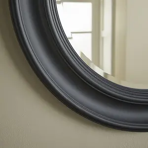 Wall Mirror Hamilton Round Shape with Black Frame - H 66cm W 66cm D 3cm for Hanging In Bedroom or Living Room