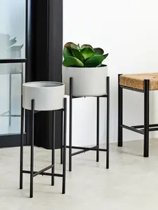 Interiors by Premier Durable Large Grey And Black Floor Standing Planter, Contemporary Design Outdoor Pot For Artificial Flowers