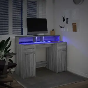 Berkfield Desk with LED Lights Grey Sonoma 120x55x91 cm Engineered Wood