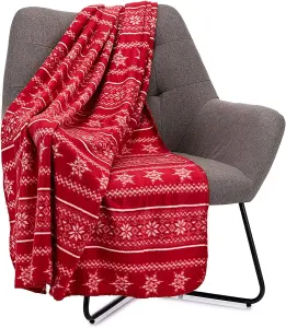 Celebright Christmas Fleece Throw - Large 50 x 60 Inch - Fluffy Microfiber Blanket - Scandi Nordic Red