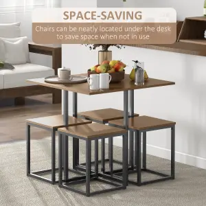 HOMCOM 5 PCS Industrial Boxy Table & Stool Set Metal Frame Cool Dining Seating