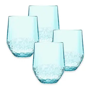 Acrylic Blue Cube Stemless Wine Glass - Plastic Picnic Camper Glasses - Set of 4