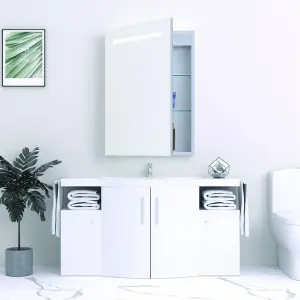 Bathroom Cabinet Wall Mirror - Rectangular 700 x 500mm - LED Light Wall Mirror Cabinet (Top) - Demister Pad