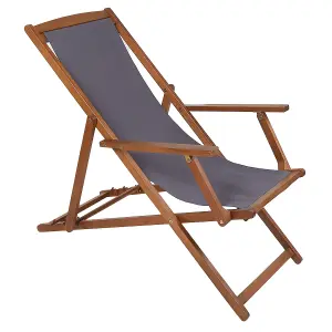 Charles Bentley Folding FSC Eucalyptus Wooden Deck Chair Beach Sun Lounger Grey