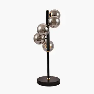 Smoke Glass Ball and Black Metal Table Lamp