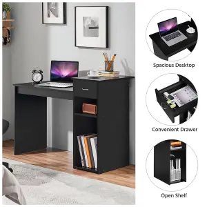 Yaheetech Black Computer Desk with Drawer & Shelves