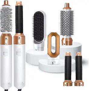 5 in 1 Hair Styler, Airwrap Air Styler With Hot Air Brush Hair Dryer, Straighteners Wrapper (White Gold)