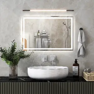 Costway 75 x 50 CM LED Bathroom Mirror Wall Mounted Rectangle Mirror wuth 3-Color Dimmable Lights