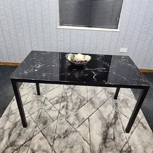 Dining Table Black Glass Kitchen Place for 6 Seats, Dining Table Only (Black H 75 x L 134 x W 70 cm)