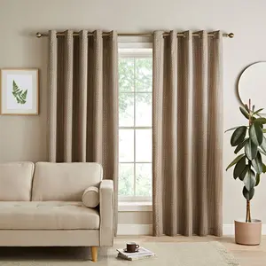 Textured Thermal Insulating Eyelet Curtains (Set of 2) Natural / 229" W x 229" D